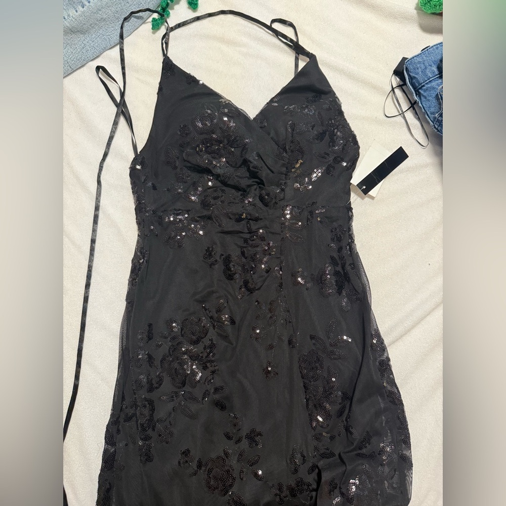 Xtraordinary Black Floral Sequin Dress